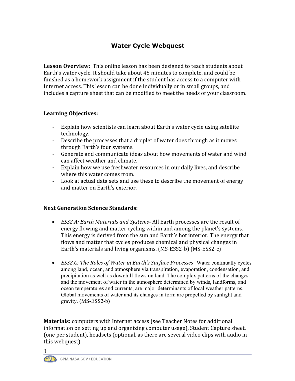 Water Cycle Webquest