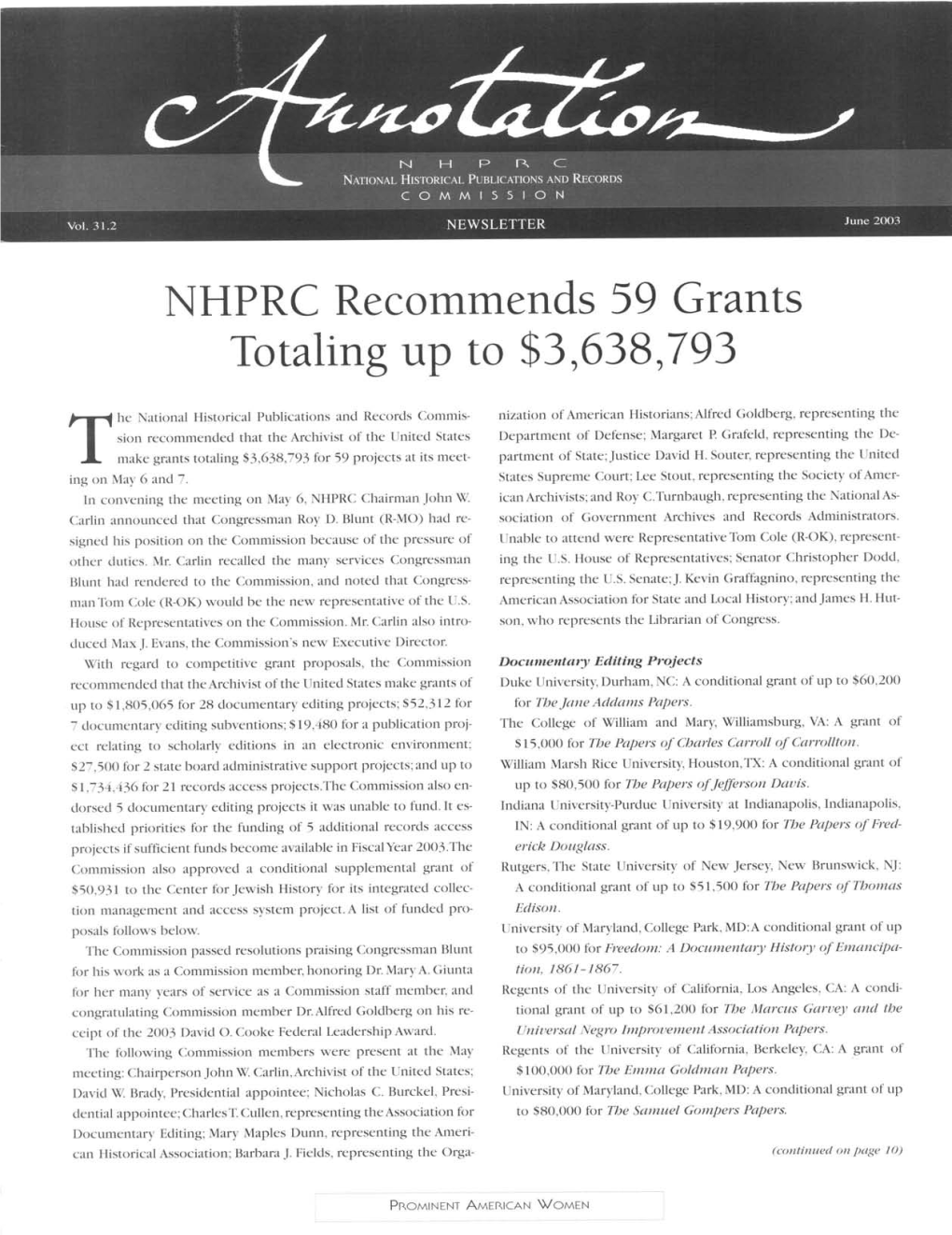 NHPRC Recommends 59 Grants Totaling up to $3,638,793