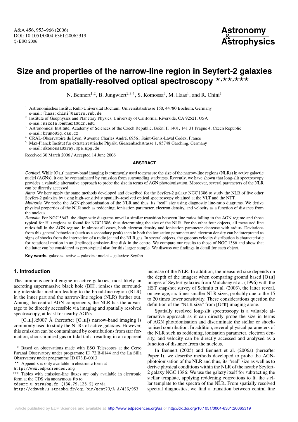 Size and Properties of the Narrow-Line Region in Seyfert-2 Galaxies from Spatially-Resolved Optical Spectroscopy �,��,�
