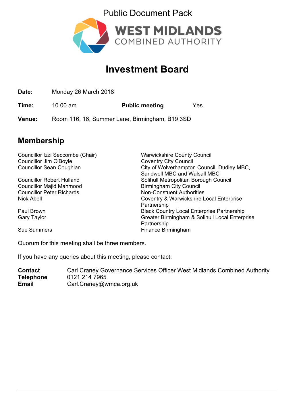 (Public Pack)Agenda Document for Investment Board, 26/03/2018 10:00