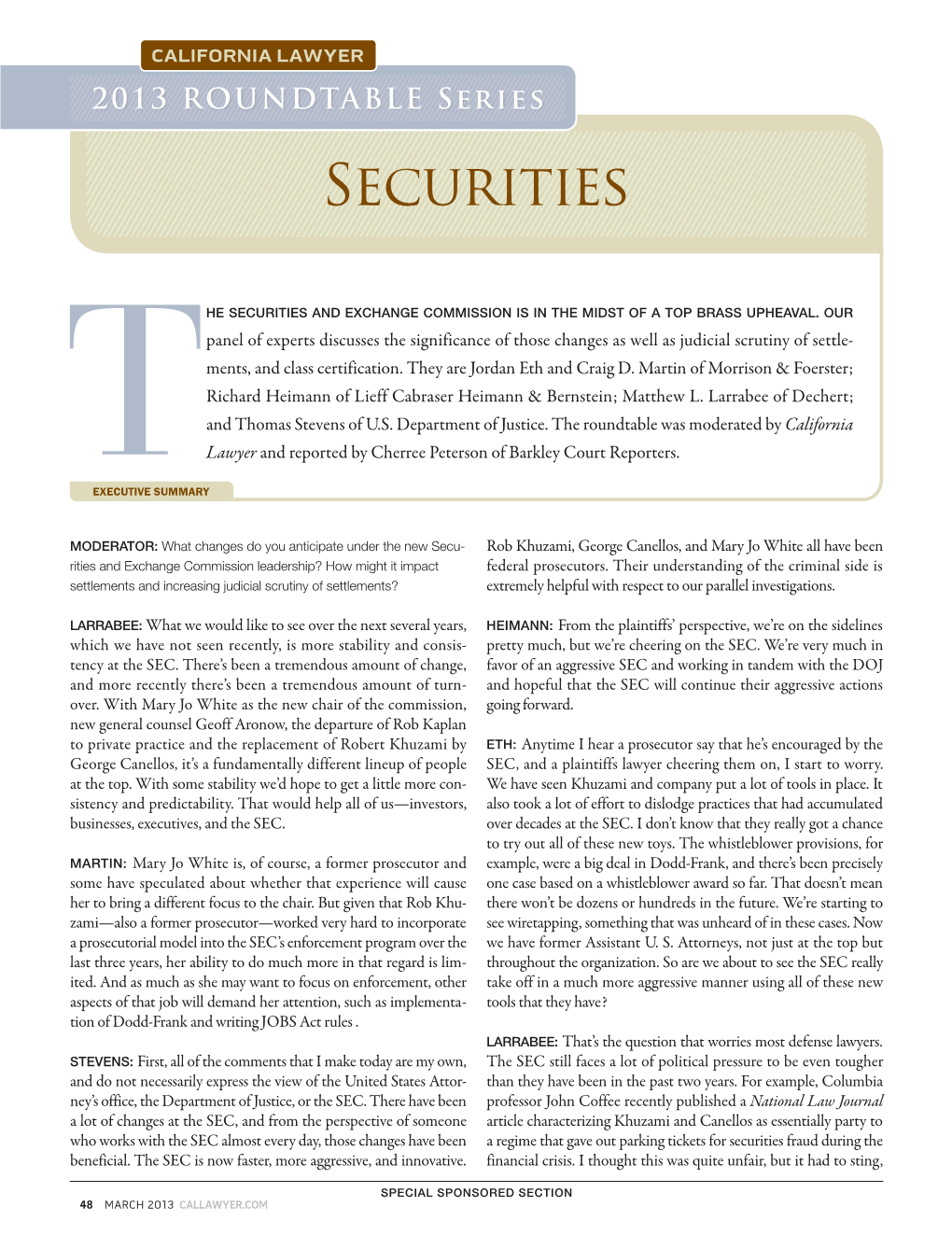 CALIFORNIA LAWYER 2013 ROUNDTABLE Series Securities