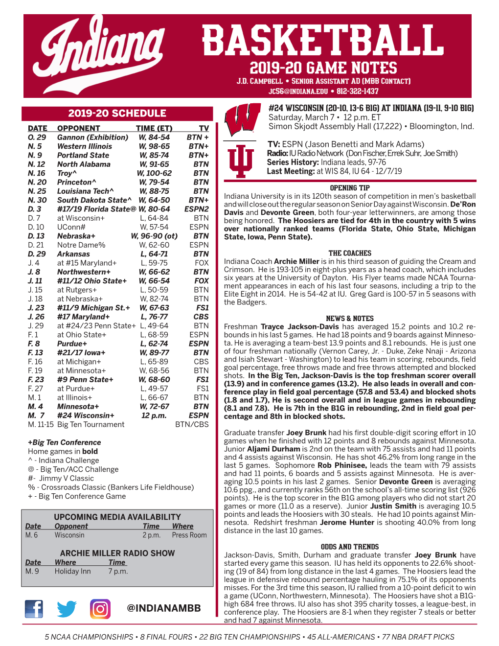 @Indianambb 2019-20 Schedule