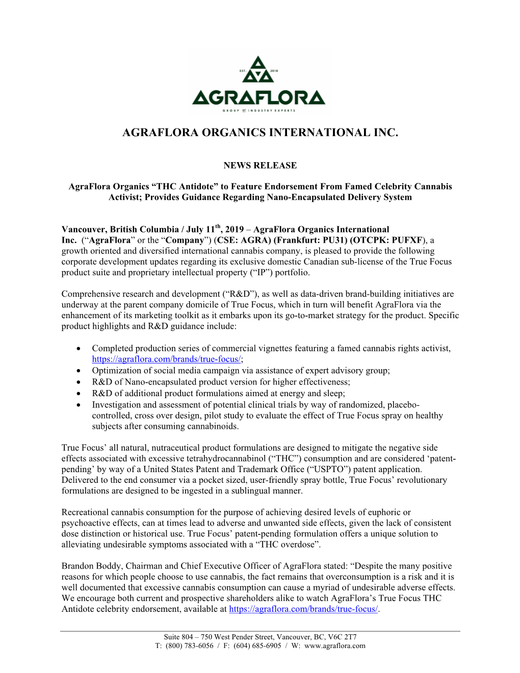 Agraflora Organics International Inc