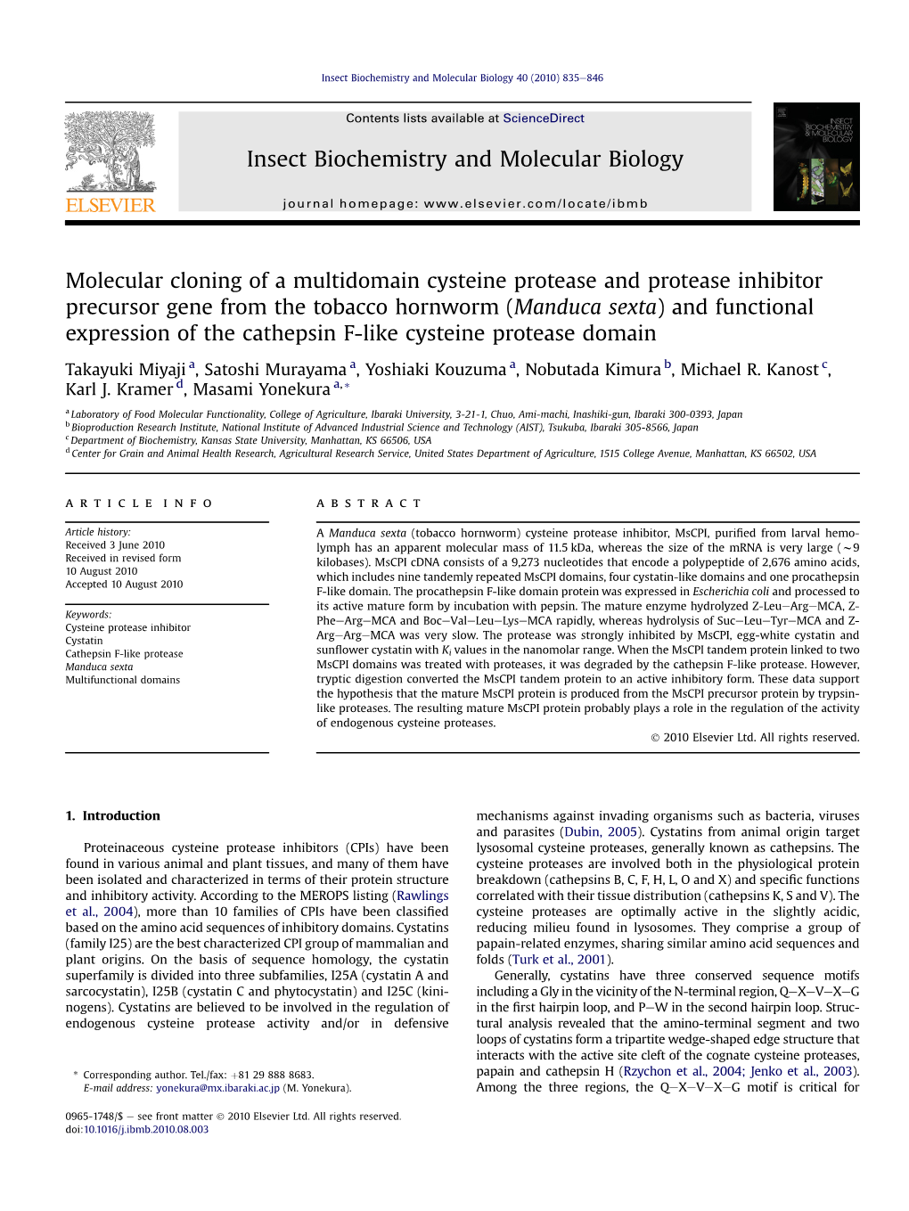 Molecular Cloning of a Multidomain Cysteine Protease and Protease Inhibitor Precursor Gene from the Tobacco Hornworm