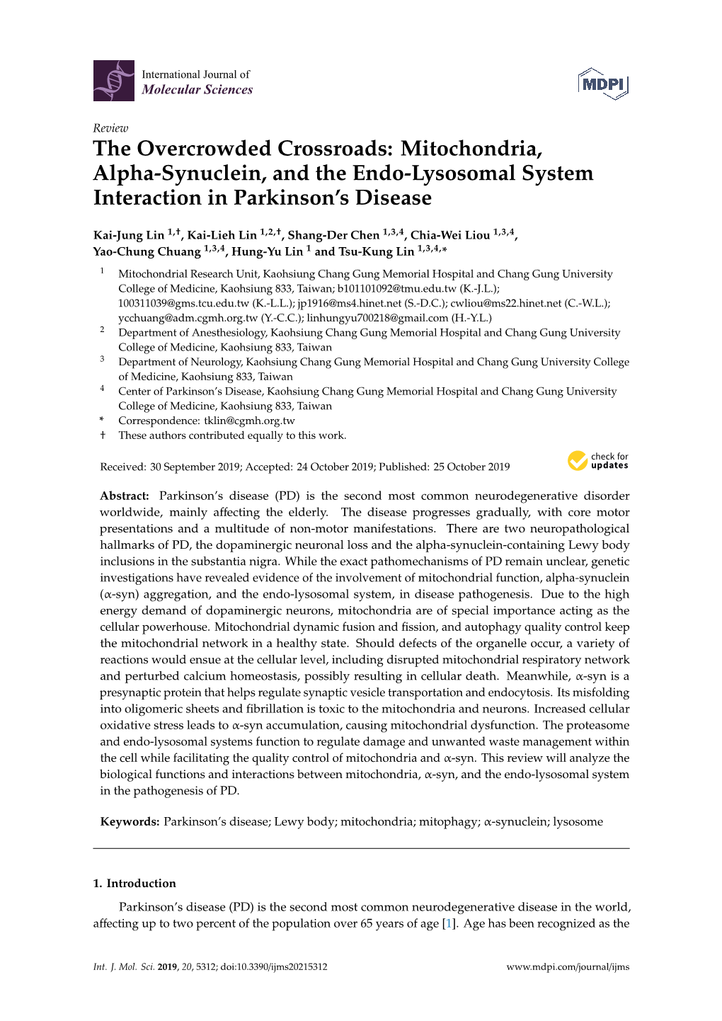 Mitochondria, Alpha-Synuclein, and the Endo-Lysosomal System Interaction in Parkinson’S Disease