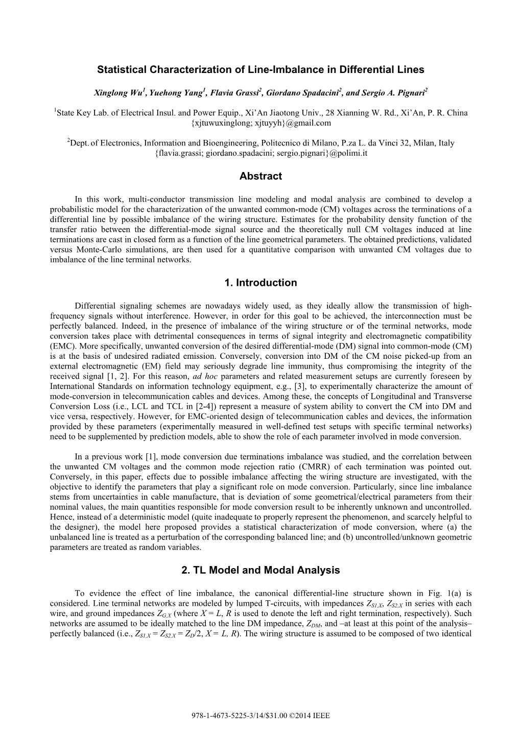 Statistical Characterization of Line-Imbalance in Differential Lines