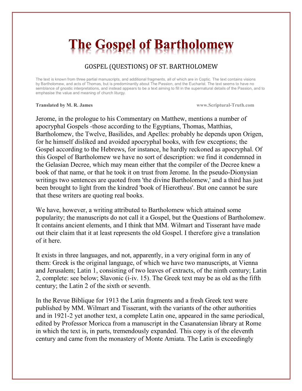 The Gospel of Bartholomew