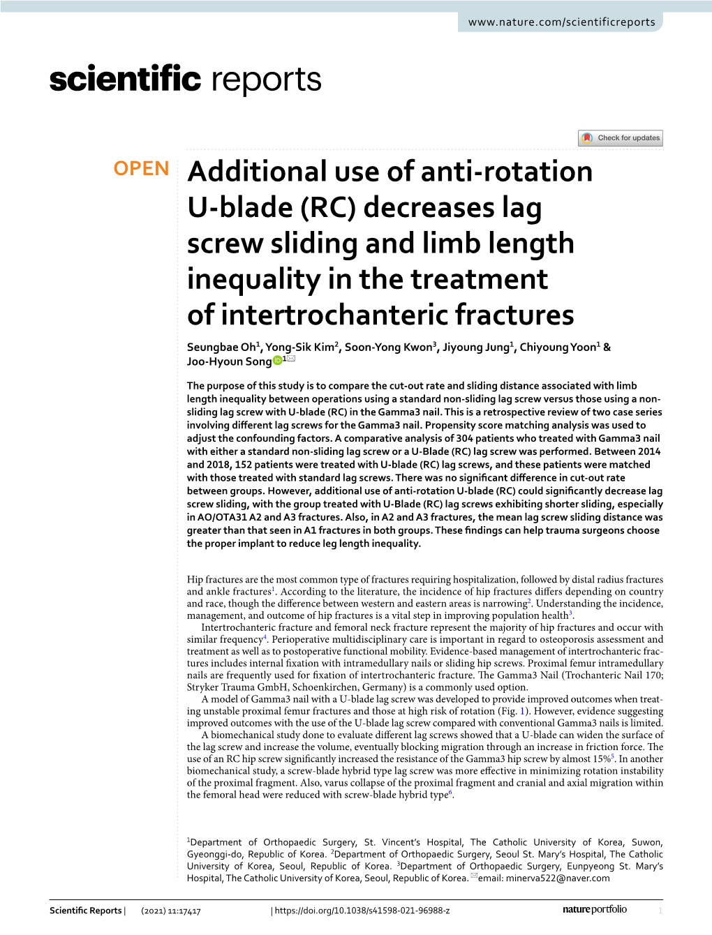 Additional Use of Anti-Rotation U-Blade (RC) Decreases Lag Screw