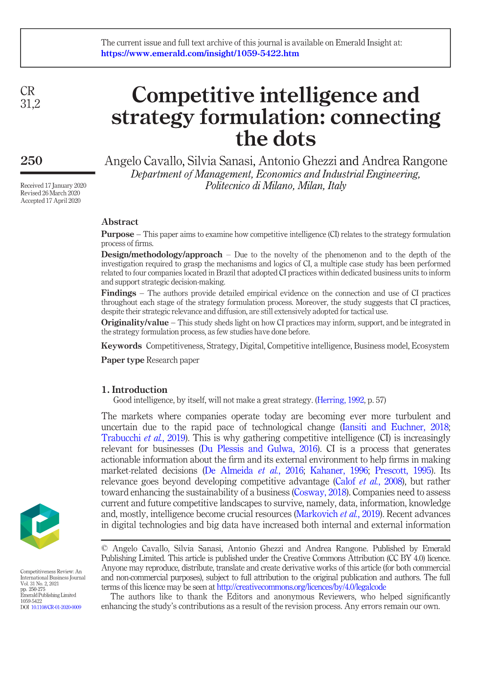 Competitive Intelligence and Strategy Formulation: Connecting the Dots