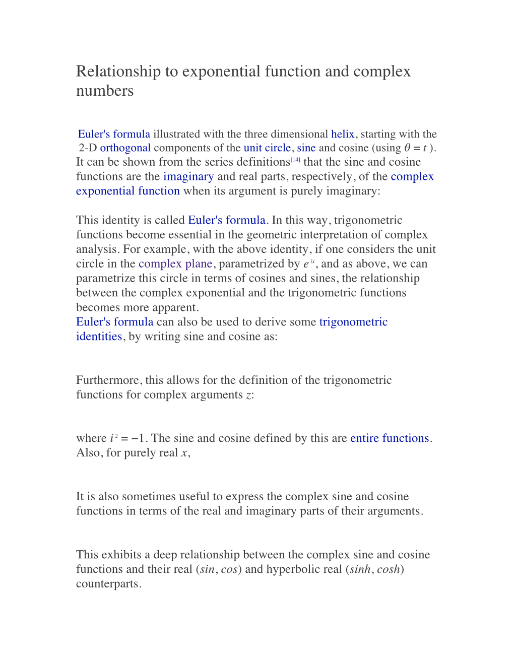 Relationship to Exponential Function and Complex Numbers