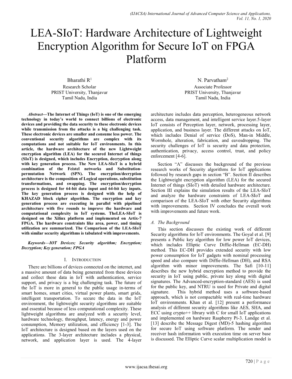 LEA-Siot: Hardware Architecture of Lightweight Encryption Algorithm for Secure Iot on FPGA Platform