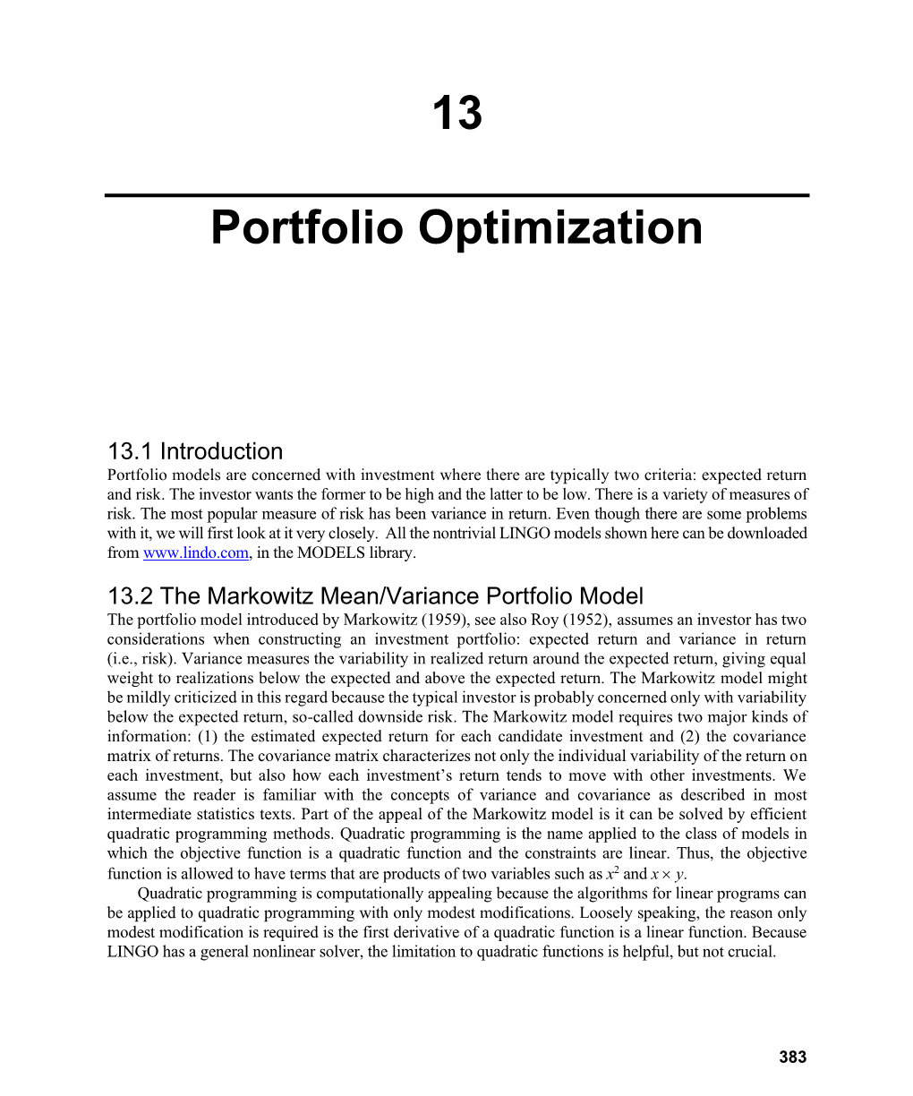 Chapter 13 Portfolio Optimization