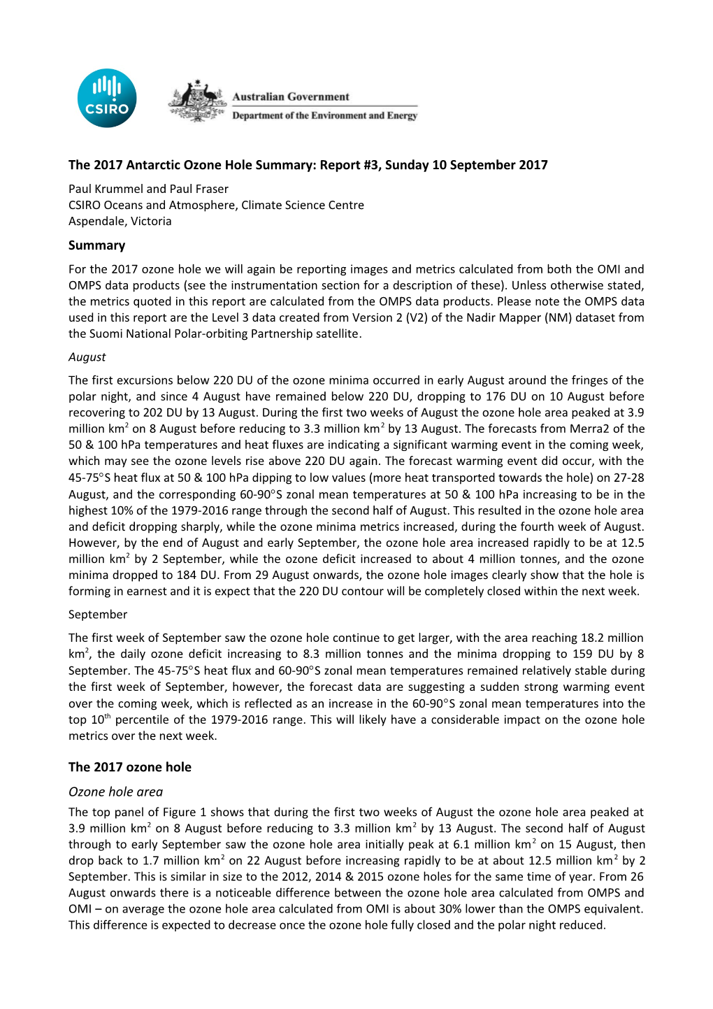 The 2017 Antarctic Ozone Hole Summary: Report #3, Sunday 10 September 2017