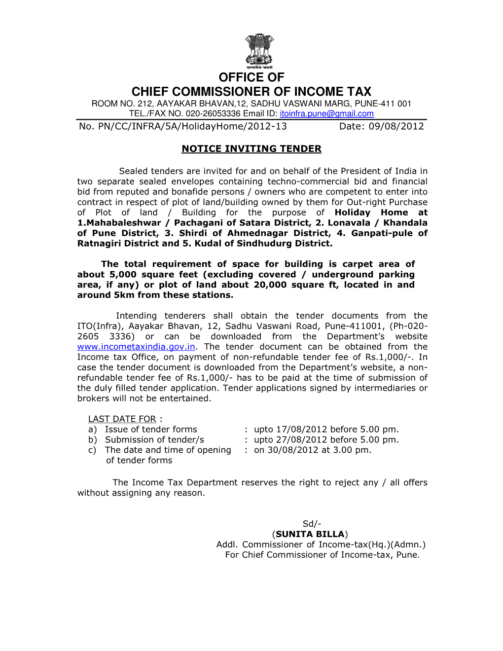 Office of Chief Commissioner of Income Tax Room No