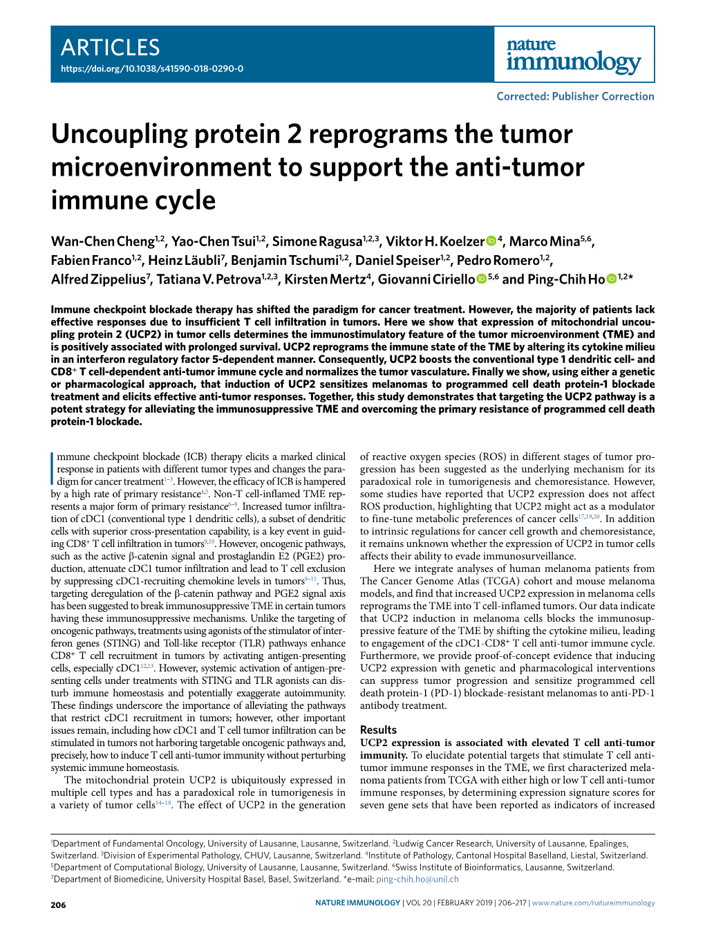 Uncoupling Protein 2 Reprograms the Tumor Microenvironment to Support the Anti-Tumor Immune Cycle