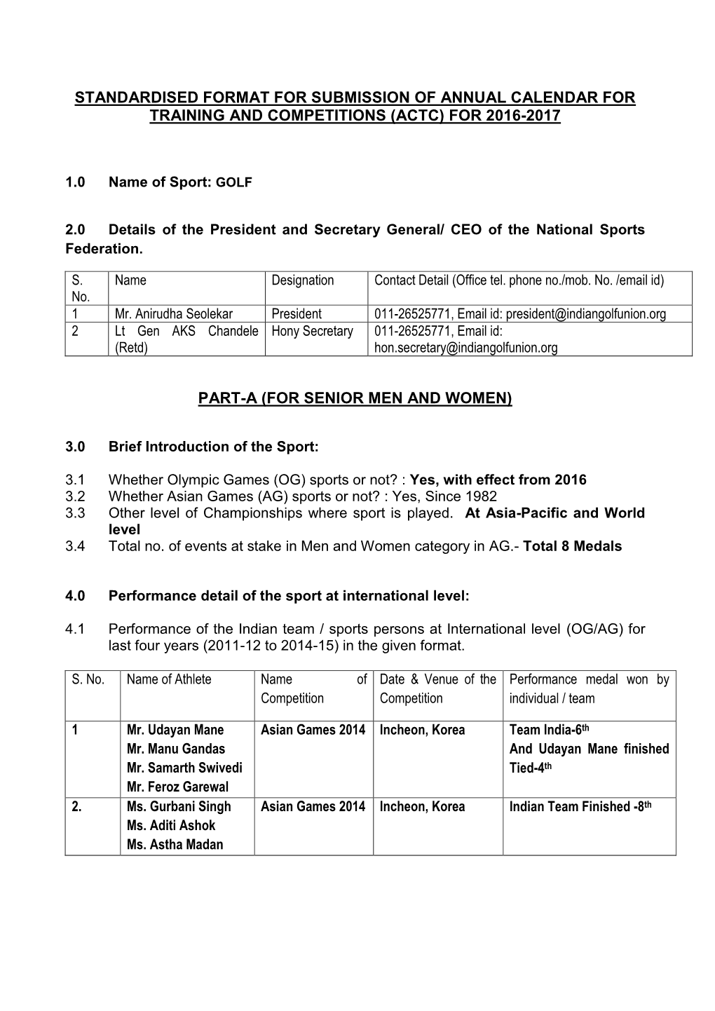 (Actc) for 2016-2017 Part-A