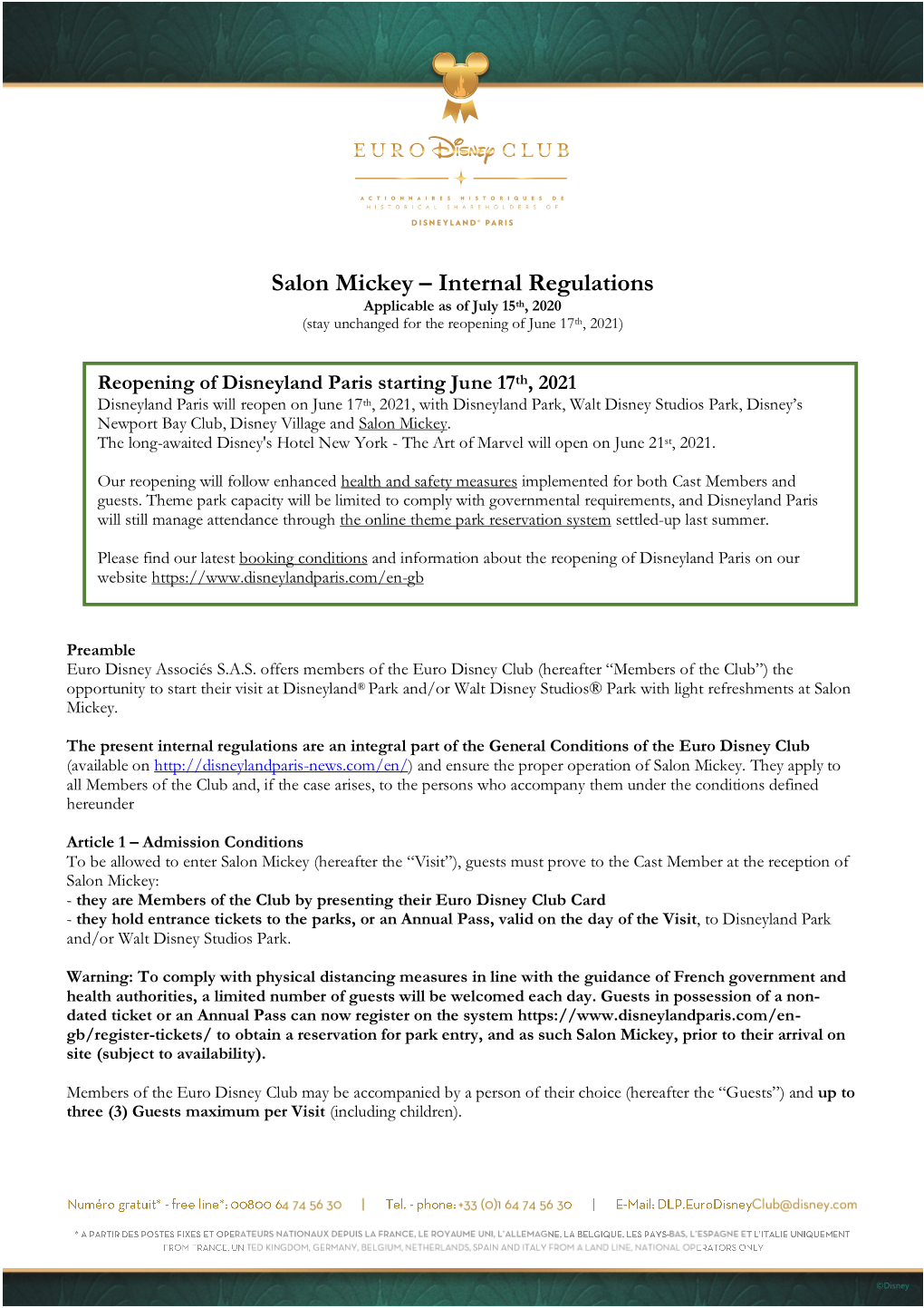 Salon Mickey – Internal Regulations Applicable As of July 15Th, 2020 (Stay Unchanged for the Reopening of June 17Th, 2021)