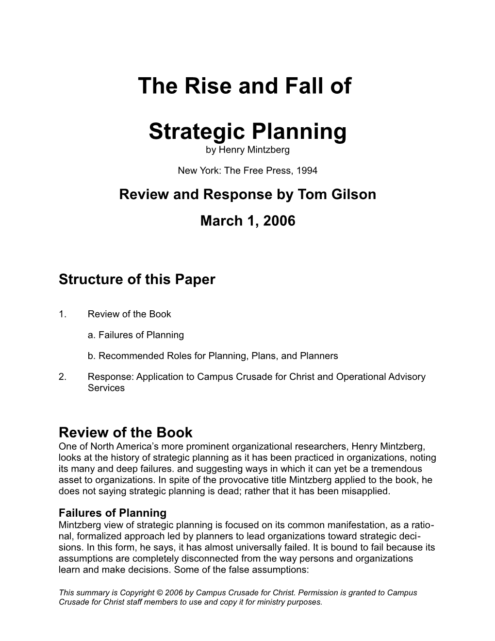 Mintzberg: the Rise and Fall of Strategic Planning 5