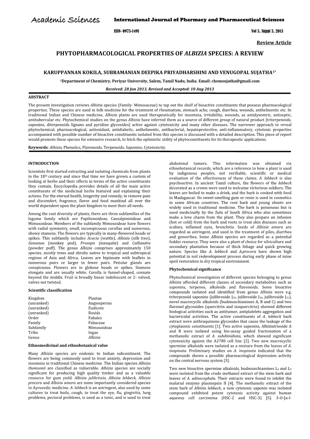 Phytopharmacological Properties of Albizia Species: a Review