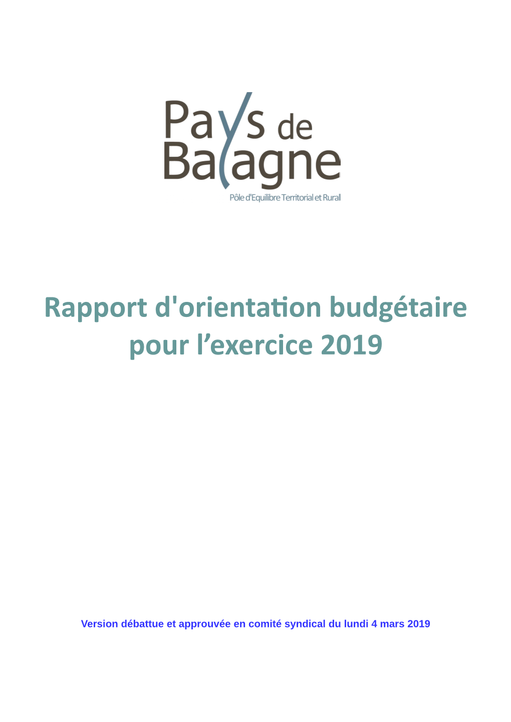 Rapport D'orientation Budgétaire 2019