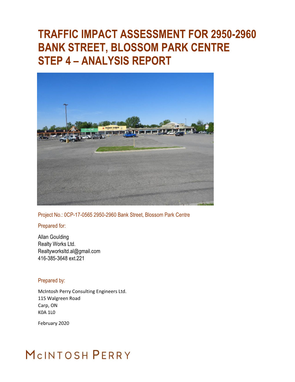 Traffic Impact Assessment for 2950-2960 Bank Street, Blossom Park Centre