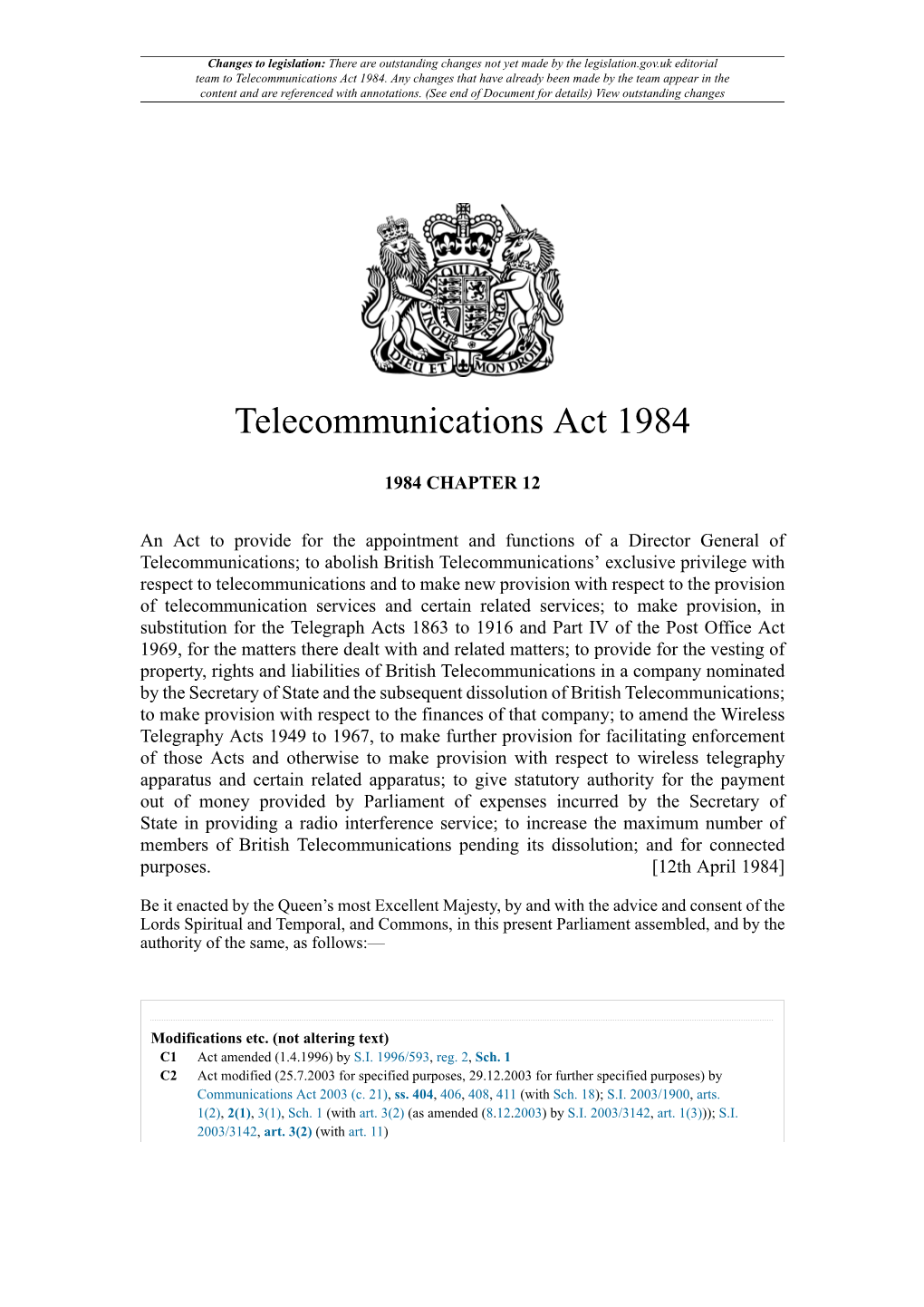 Telecommunications Act 1984