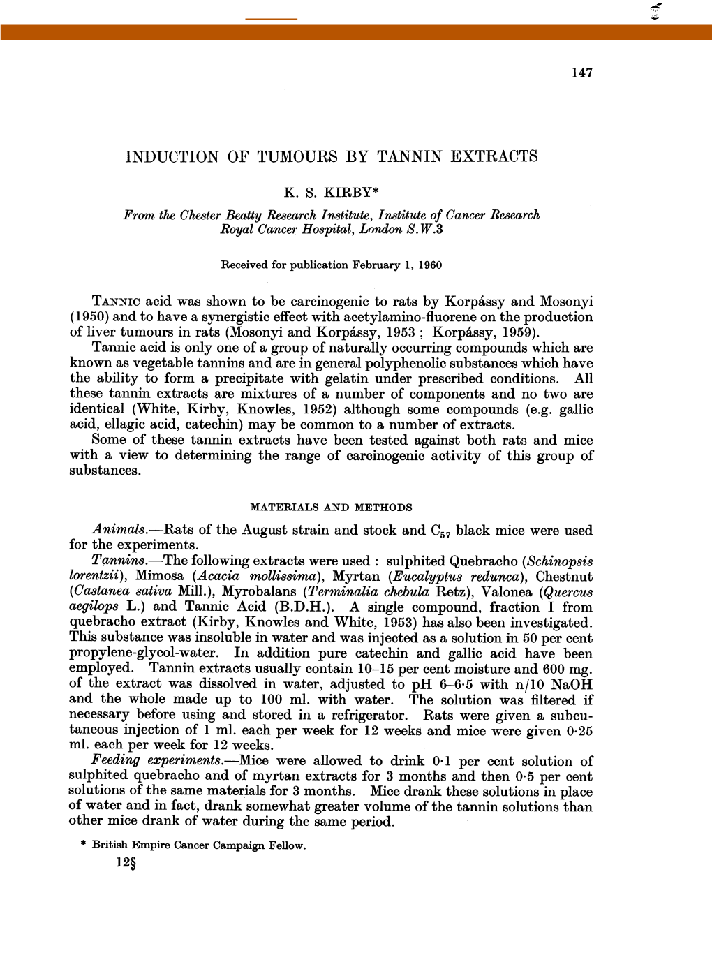Induction of Tumours by Tannin Extracts