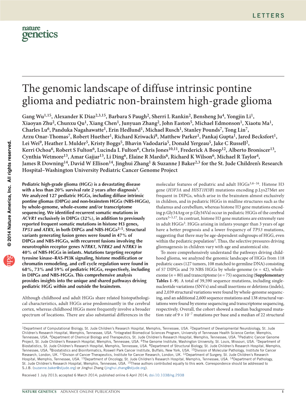 The Genomic Landscape of Diffuse Intrinsic Pontine Glioma And