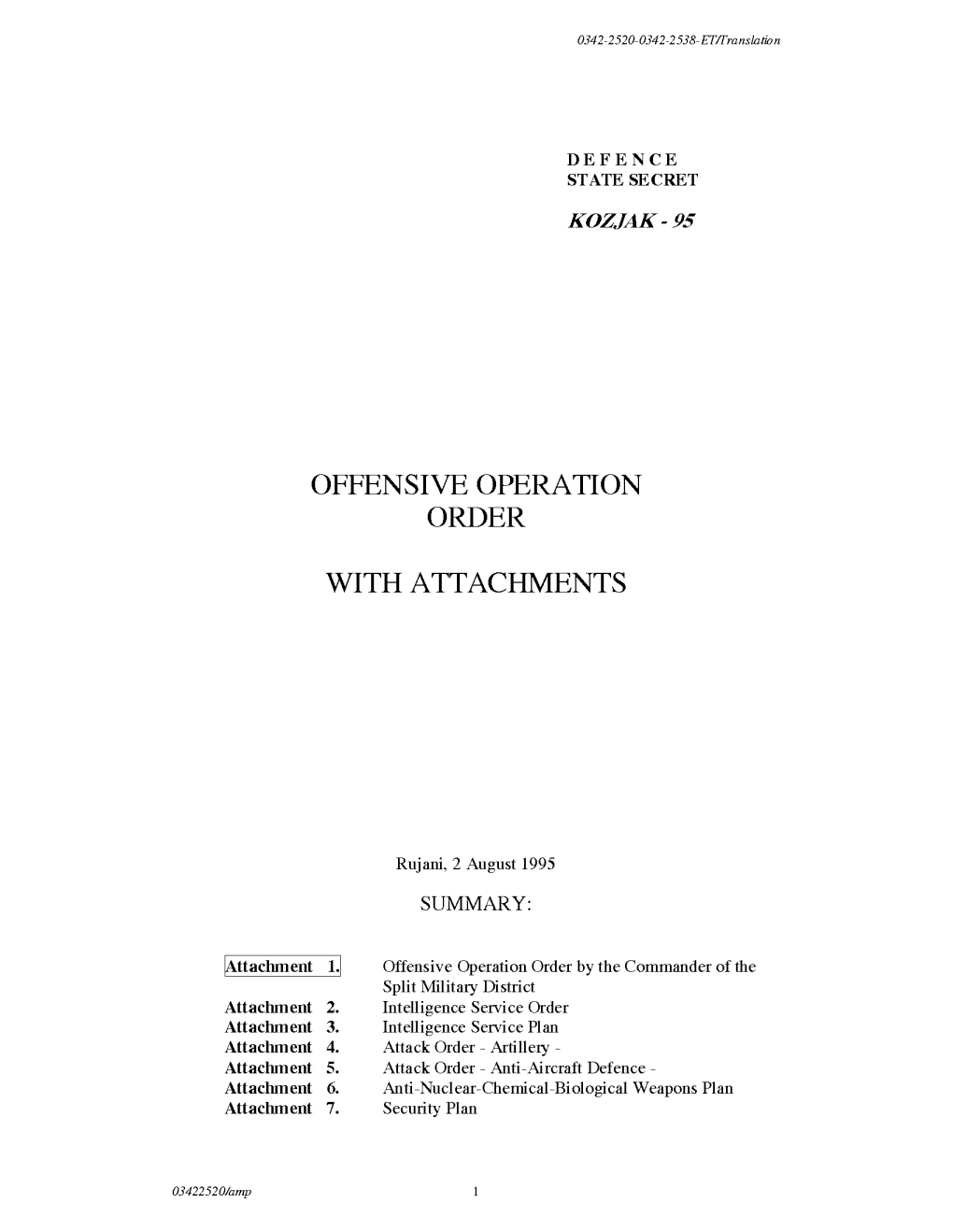 Offensive Operation Order Ante Gotovina, 2 August 1995