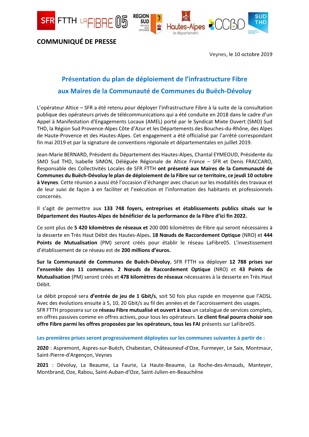 COMMUNIQUÉ DE PRESSE Présentation Du Plan De