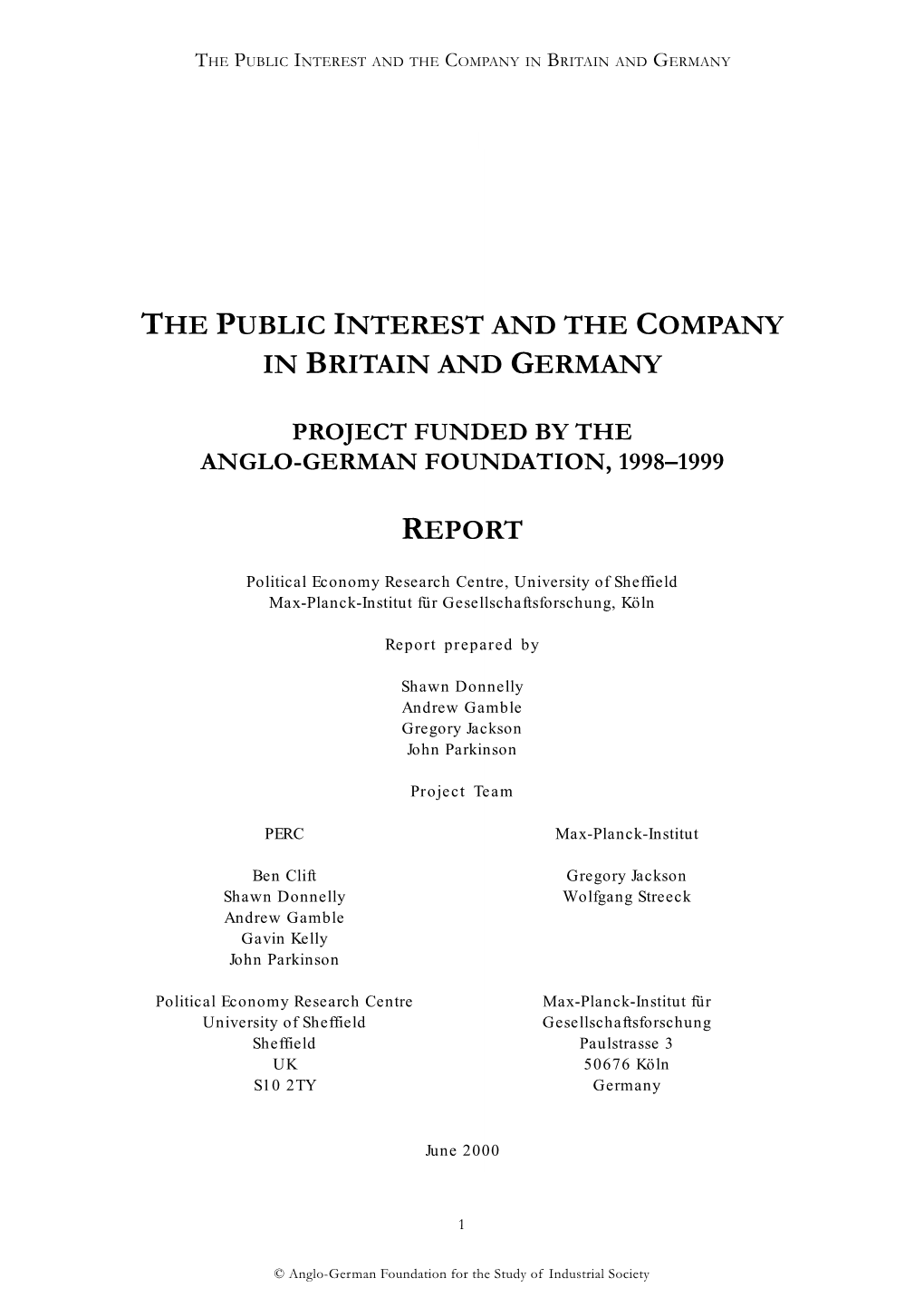 The Public Interest and the Company in Britain and Germany