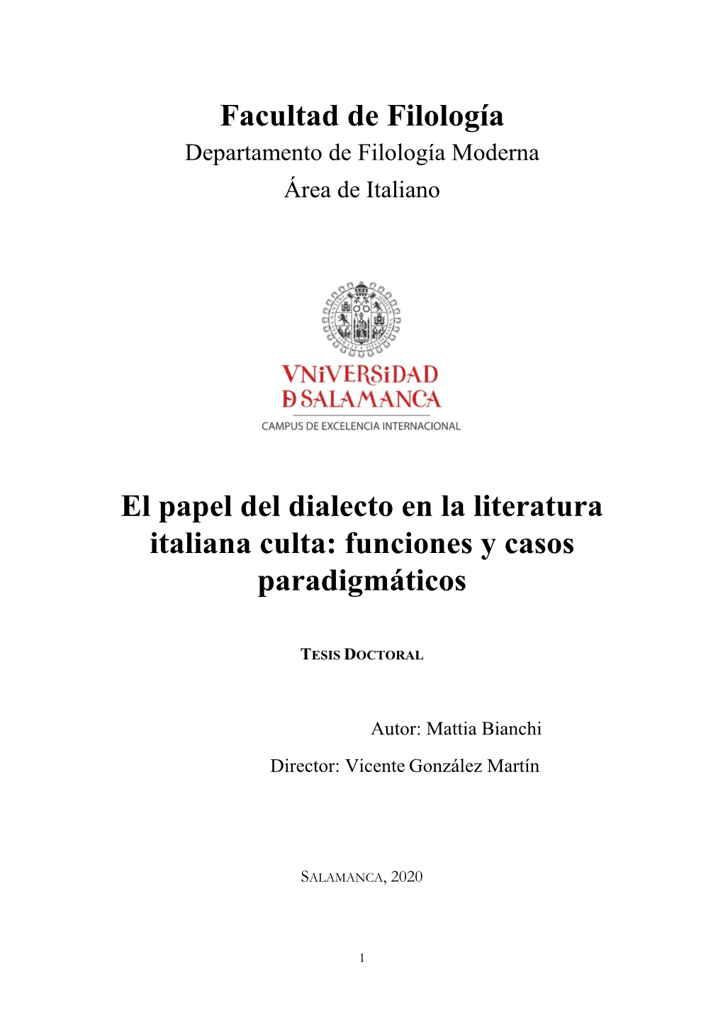 Facultad De Filología El Papel Del Dialecto En La Literatura Italiana Culta