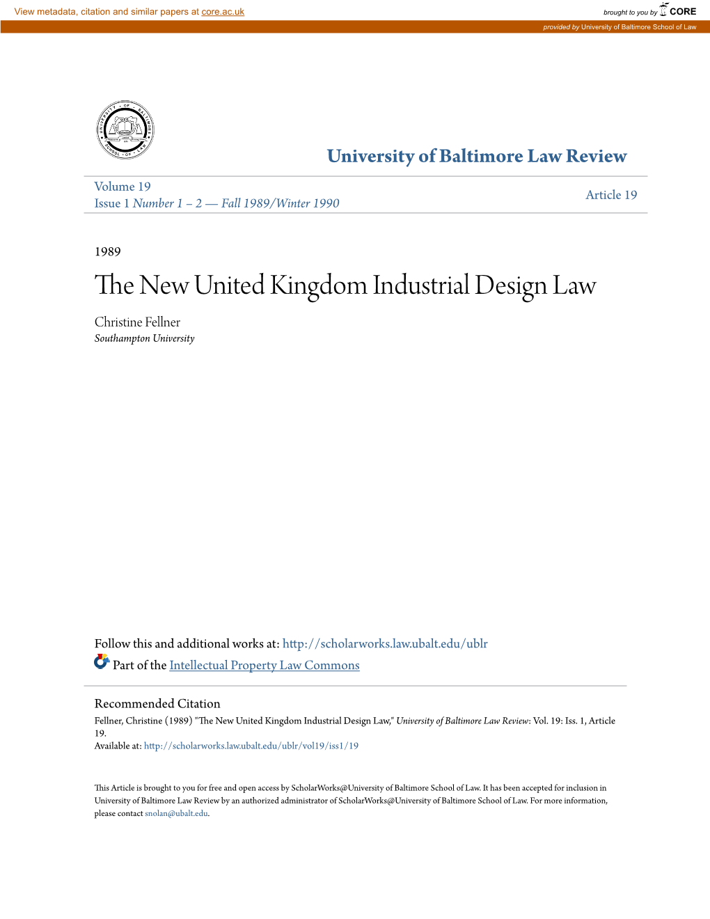 The New United Kingdom Industrial Design Law