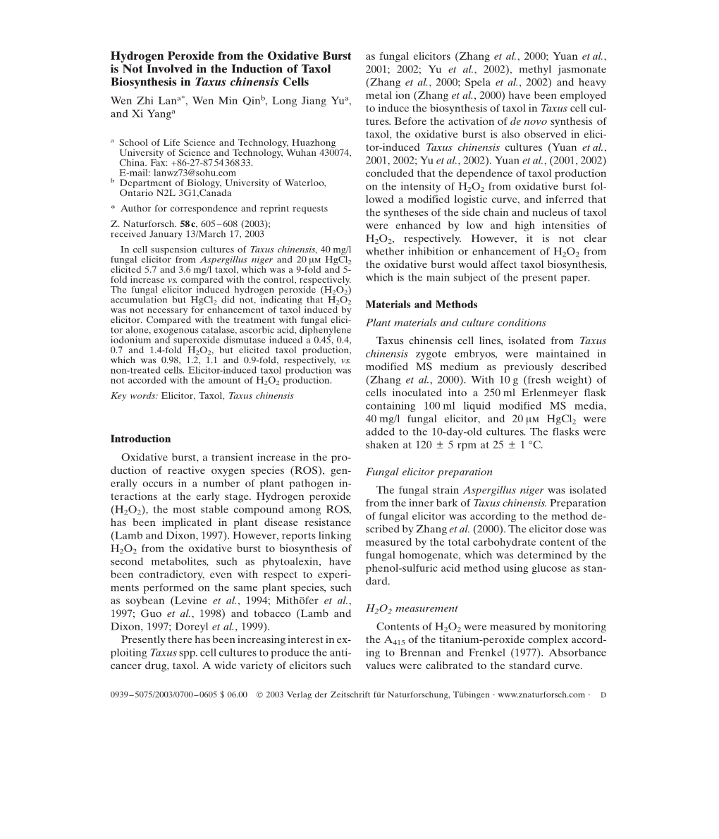 Hydrogen Peroxide from the Oxidative Burst Is Not Involved in The