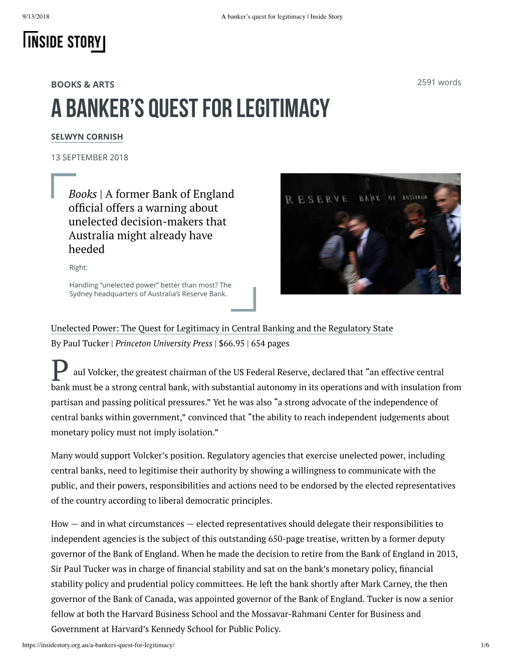 A Banker's Quest for Legitimacy