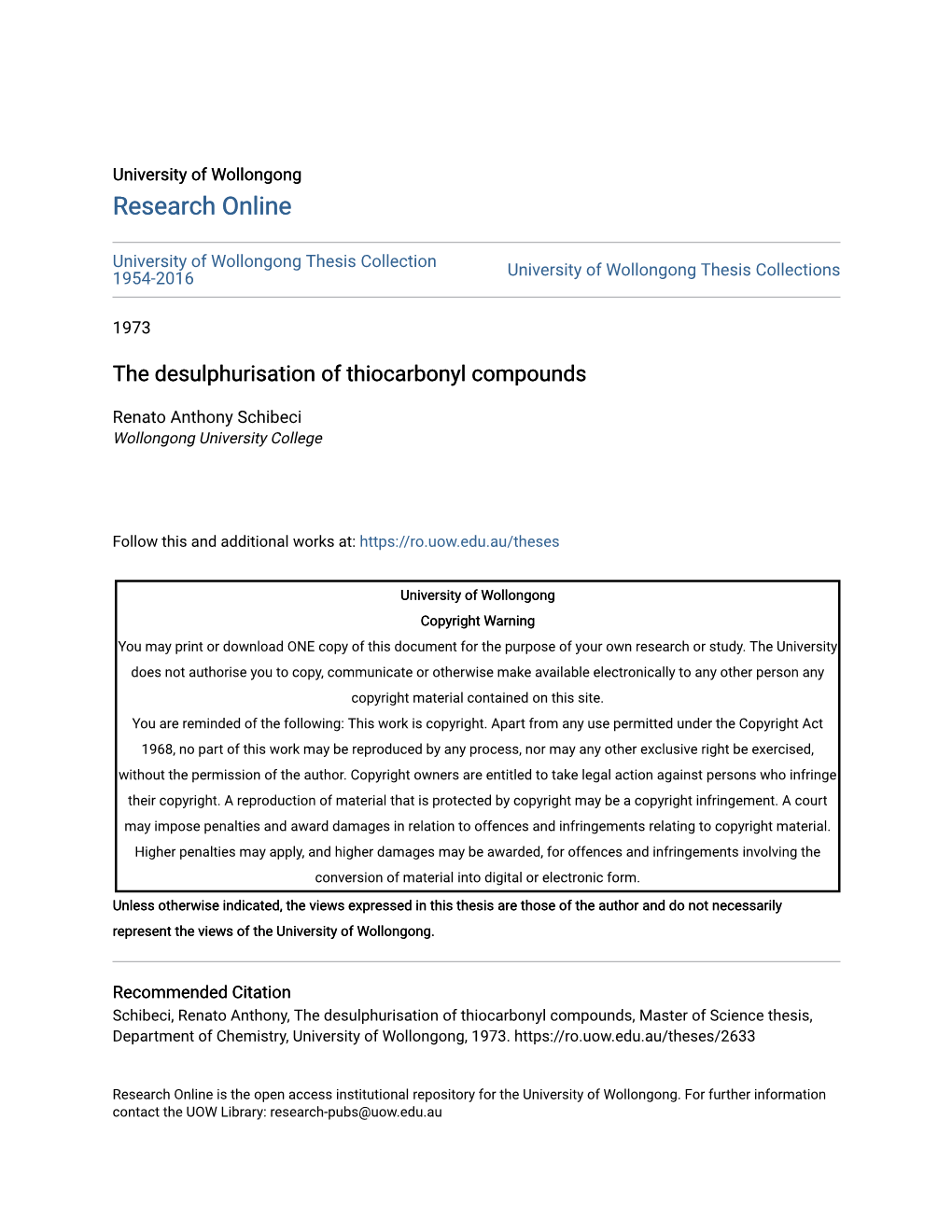 The Desulphurisation of Thiocarbonyl Compounds