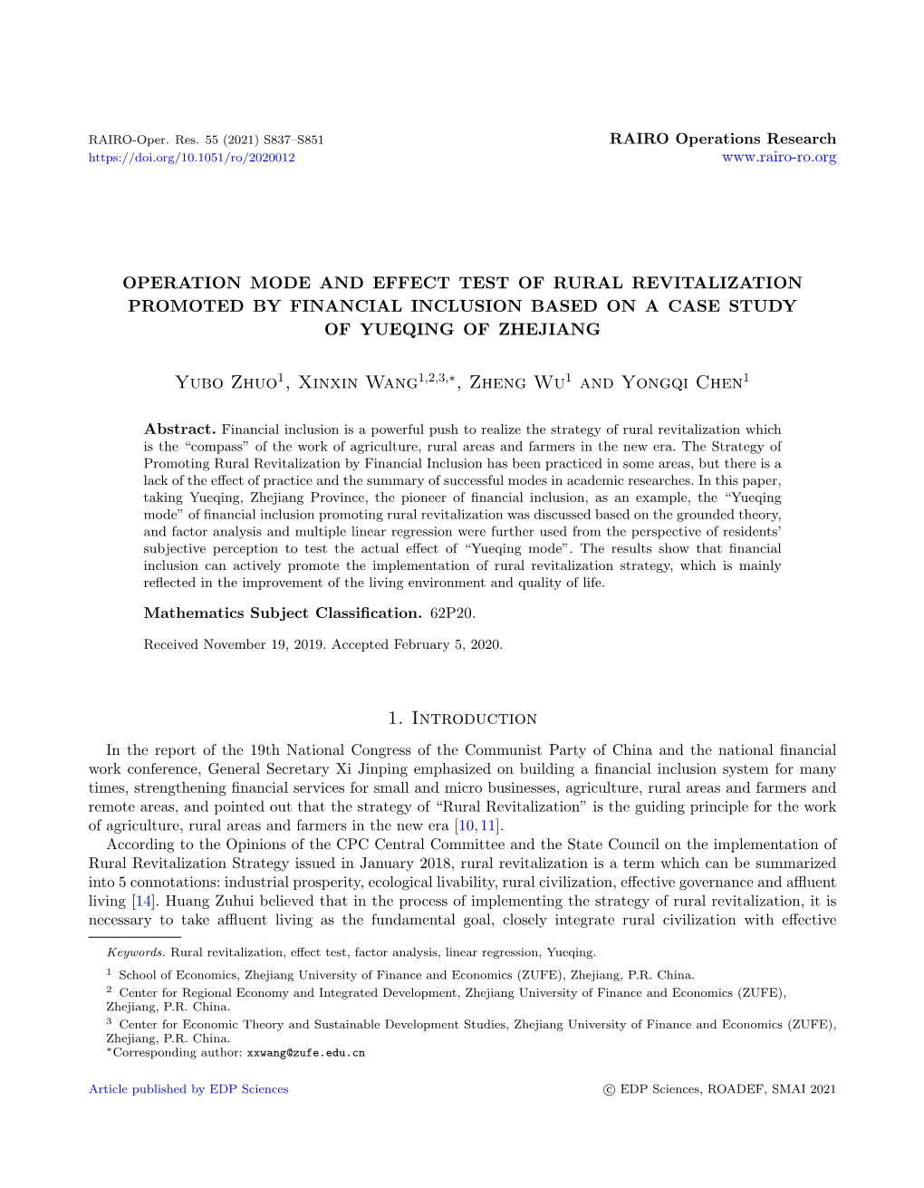 Operation Mode and Effect Test of Rural Revitalization Promoted by Financial Inclusion Based on a Case Study of Yueqing of Zhejiang