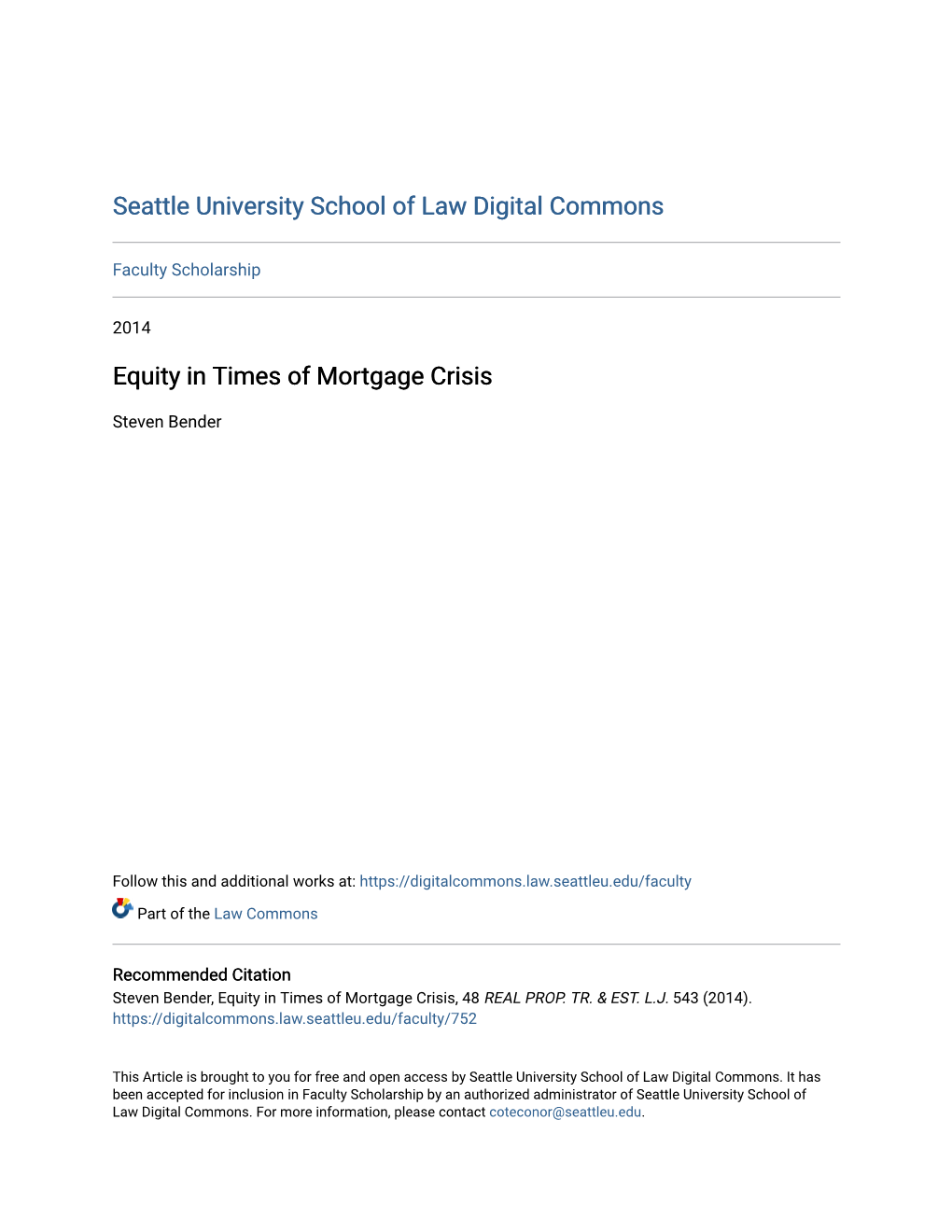 Equity in Times of Mortgage Crisis