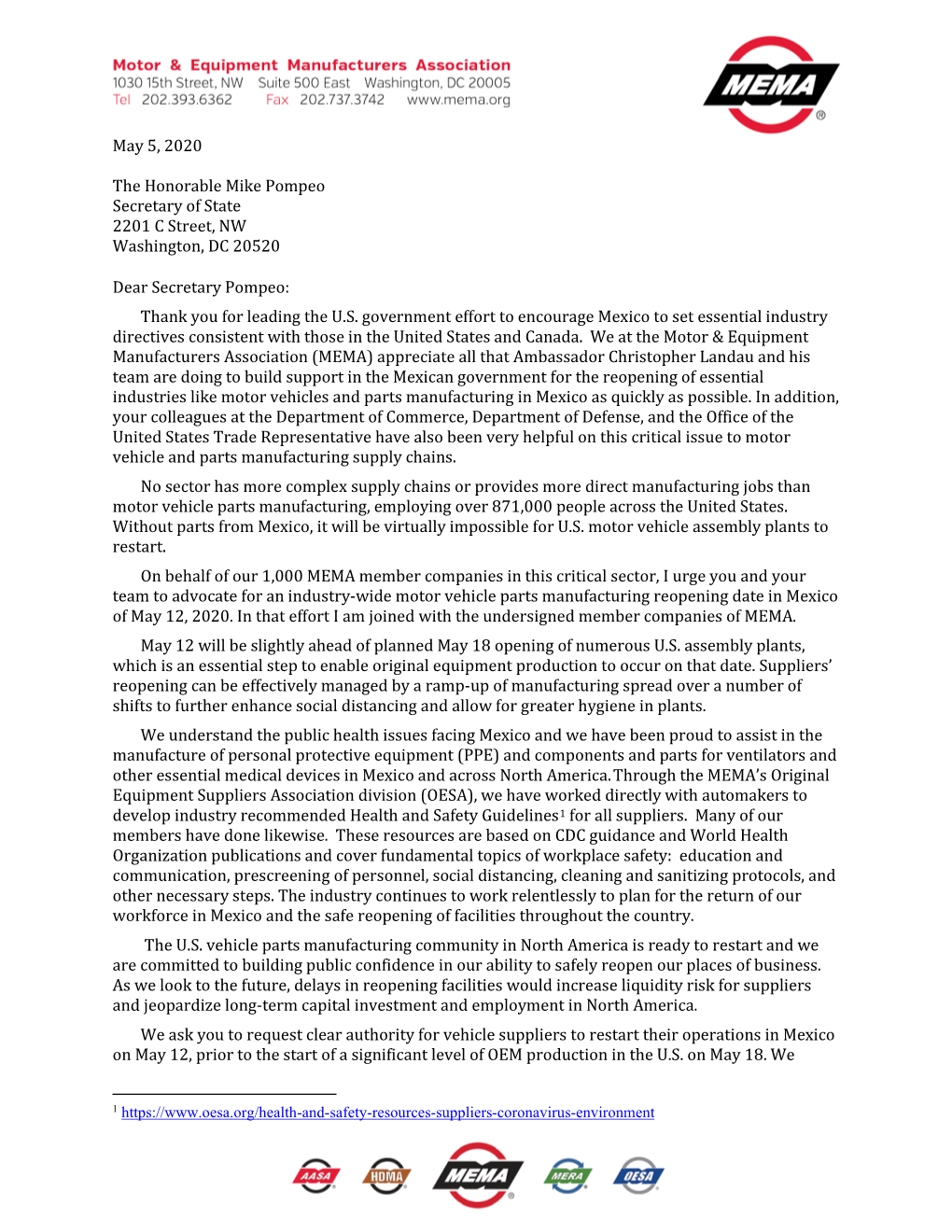 Letter to Secretary of State Mike Pompeo on Situation in Mexico May 5, 2020 Page 2 of 3