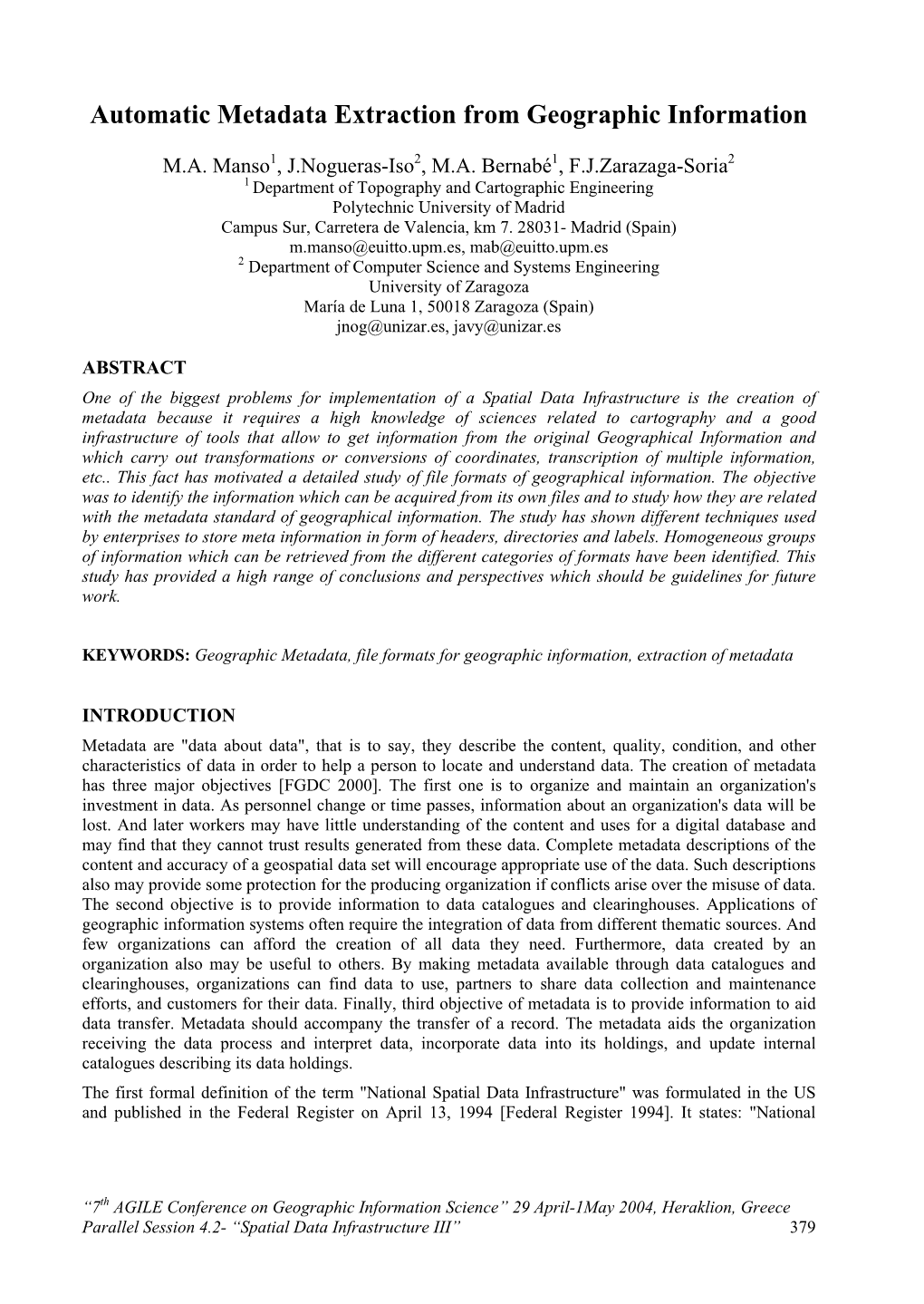 Automatic Metadata Extraction from Geographic Information