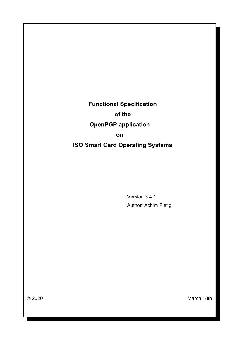 Functional Specification of the Openpgp Application on ISO Smart Card Operating Systems