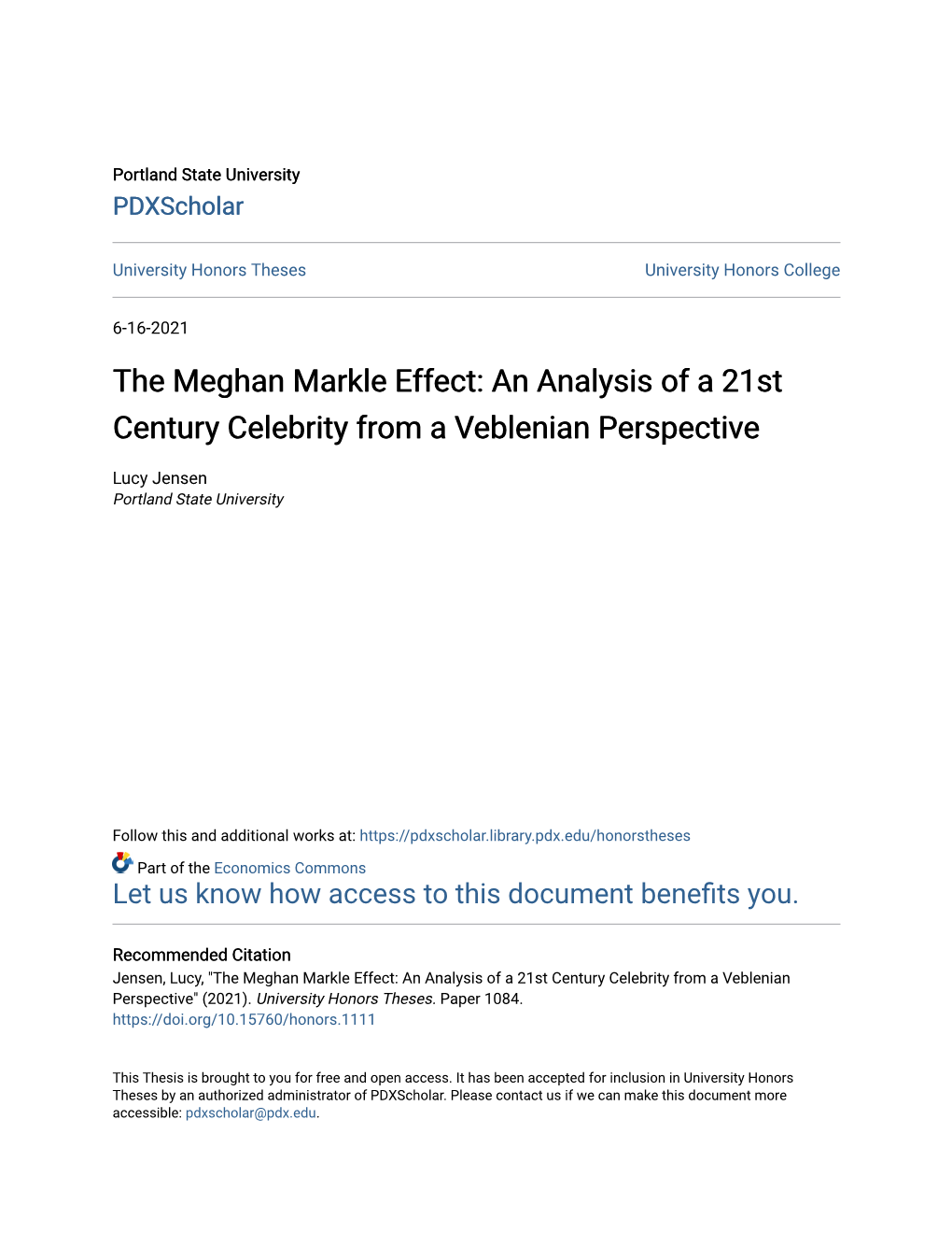 The Meghan Markle Effect: an Analysis of a 21St Century Celebrity from a Veblenian Perspective