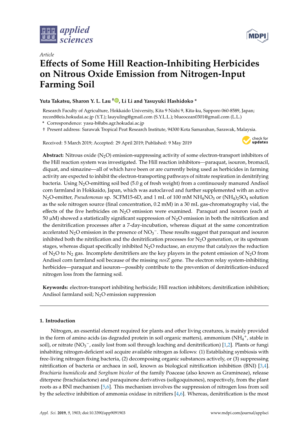 Effects of Some Hill Reaction-Inhibiting Herbicides On