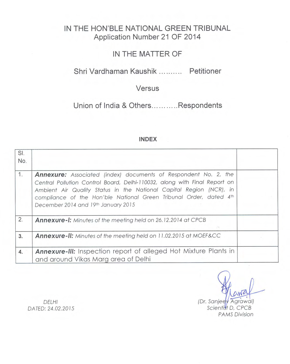 FINAL REPORT on AIR QUALITY STATUS in the National Capital Region As Per Hon’Ble National Green Tribunal Order in the Application No