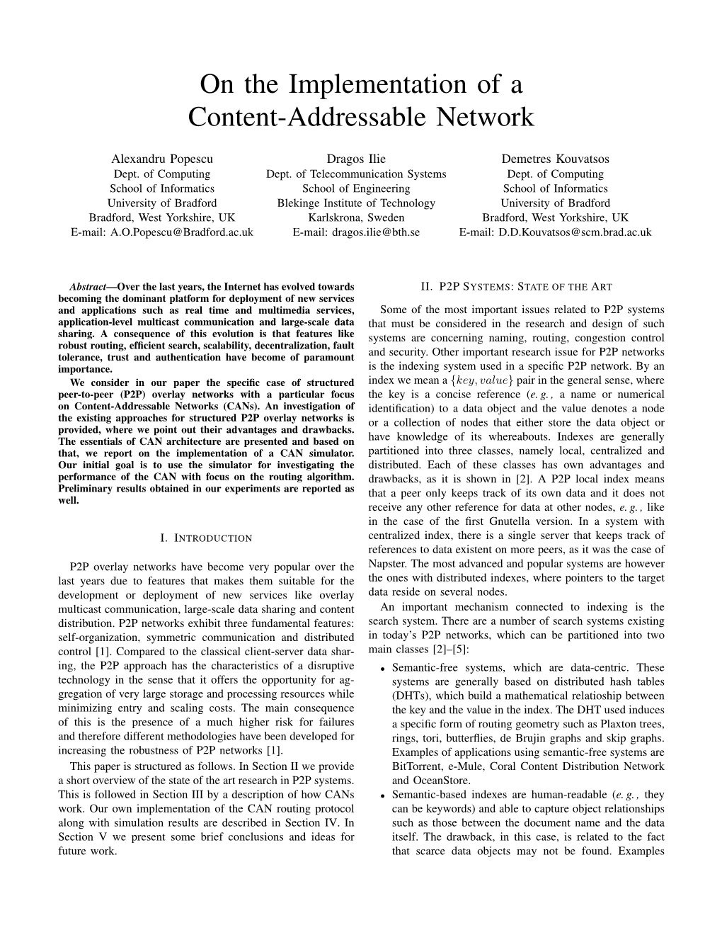 On the Implementation of a Content-Addressable Network