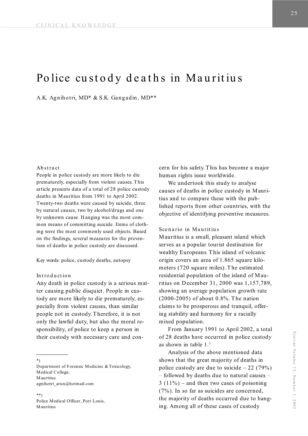 Police Custody Deaths in Mauritius Deaths Custody Police & S.K