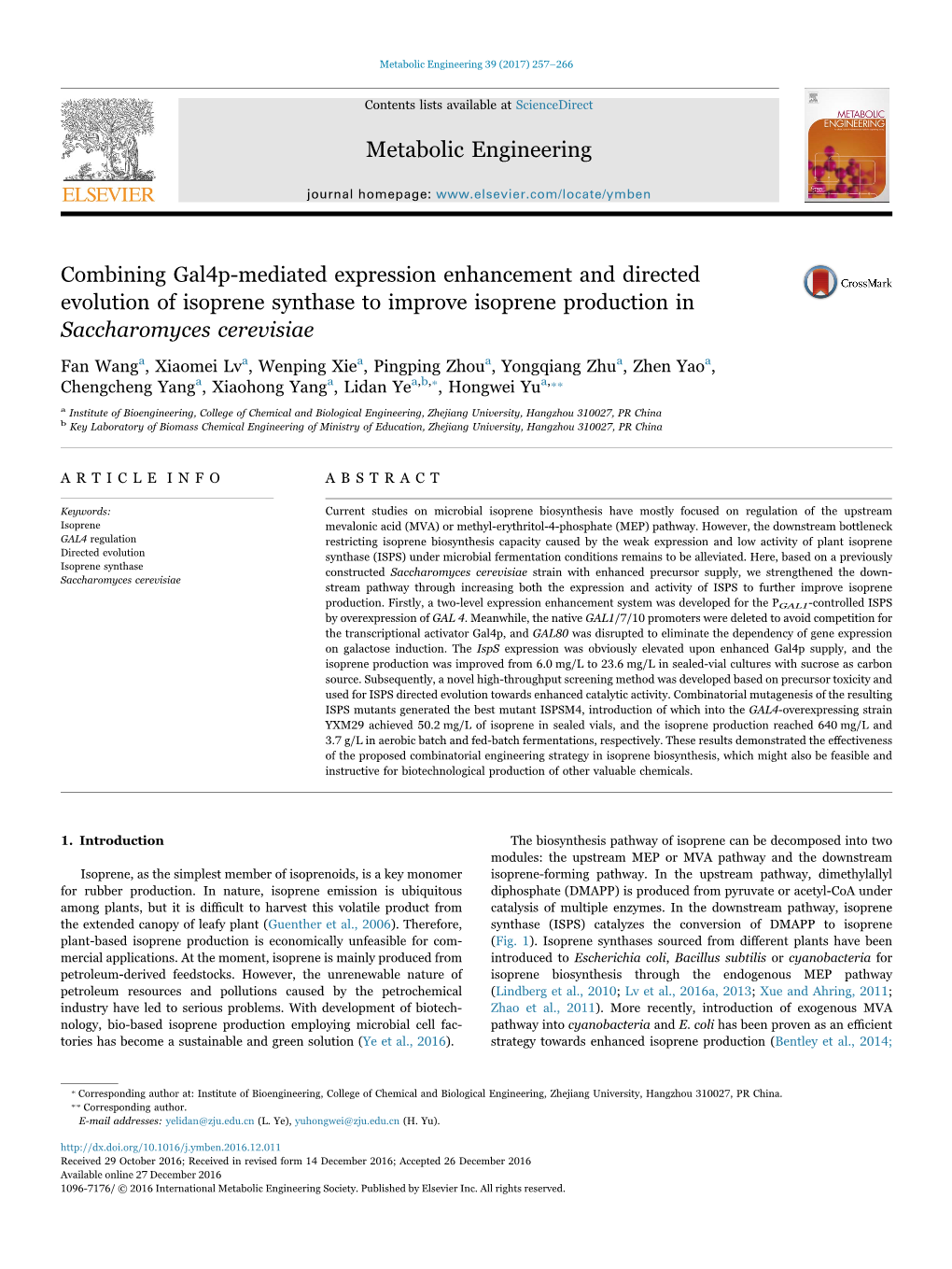 Combining Gal4p-Mediated Expression Enhancement and Directed MARK Evolution of Isoprene Synthase to Improve Isoprene Production in Saccharomyces Cerevisiae