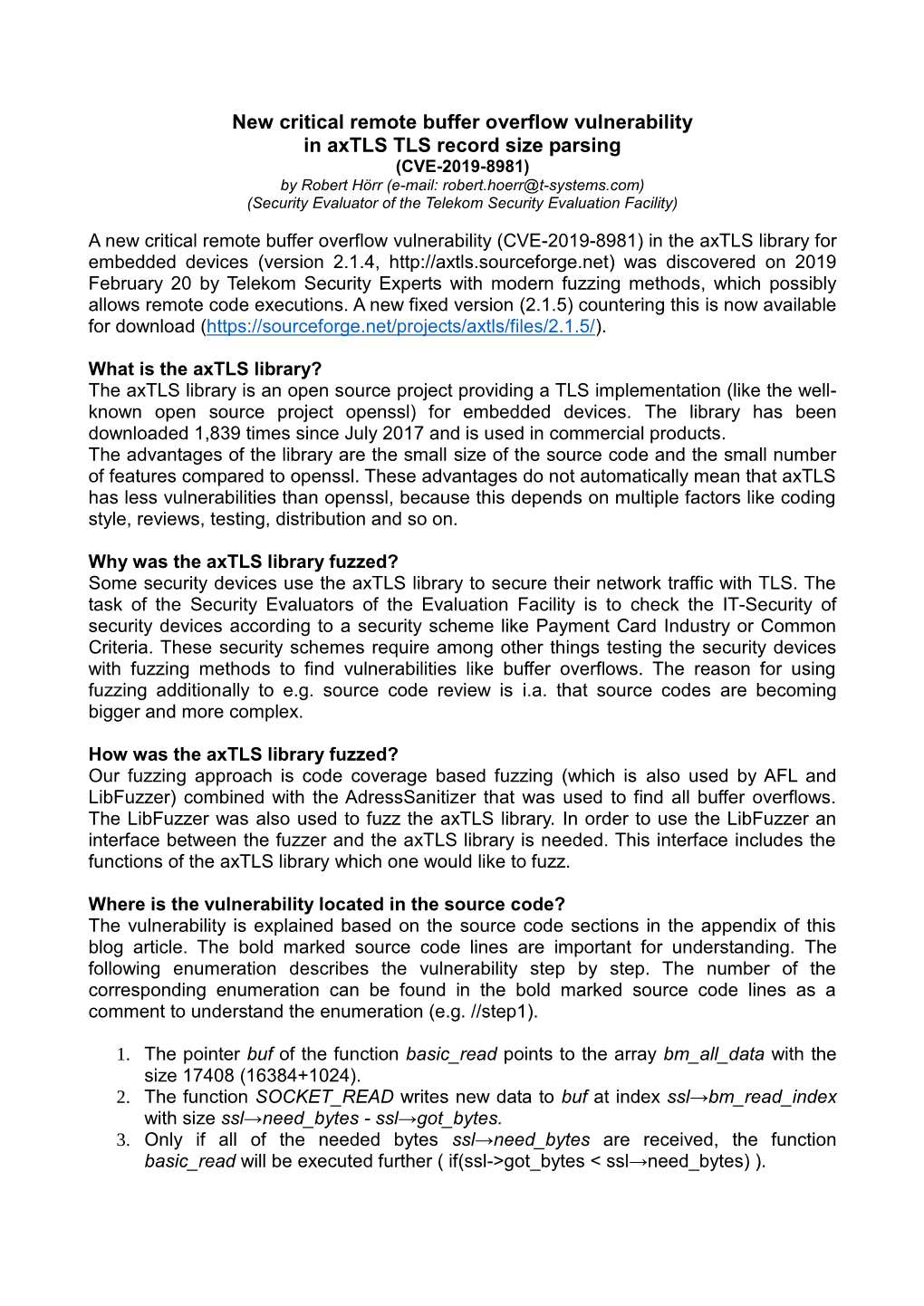 New Critical Remote Buffer Overflow Vulnerability in Axtls TLS Record