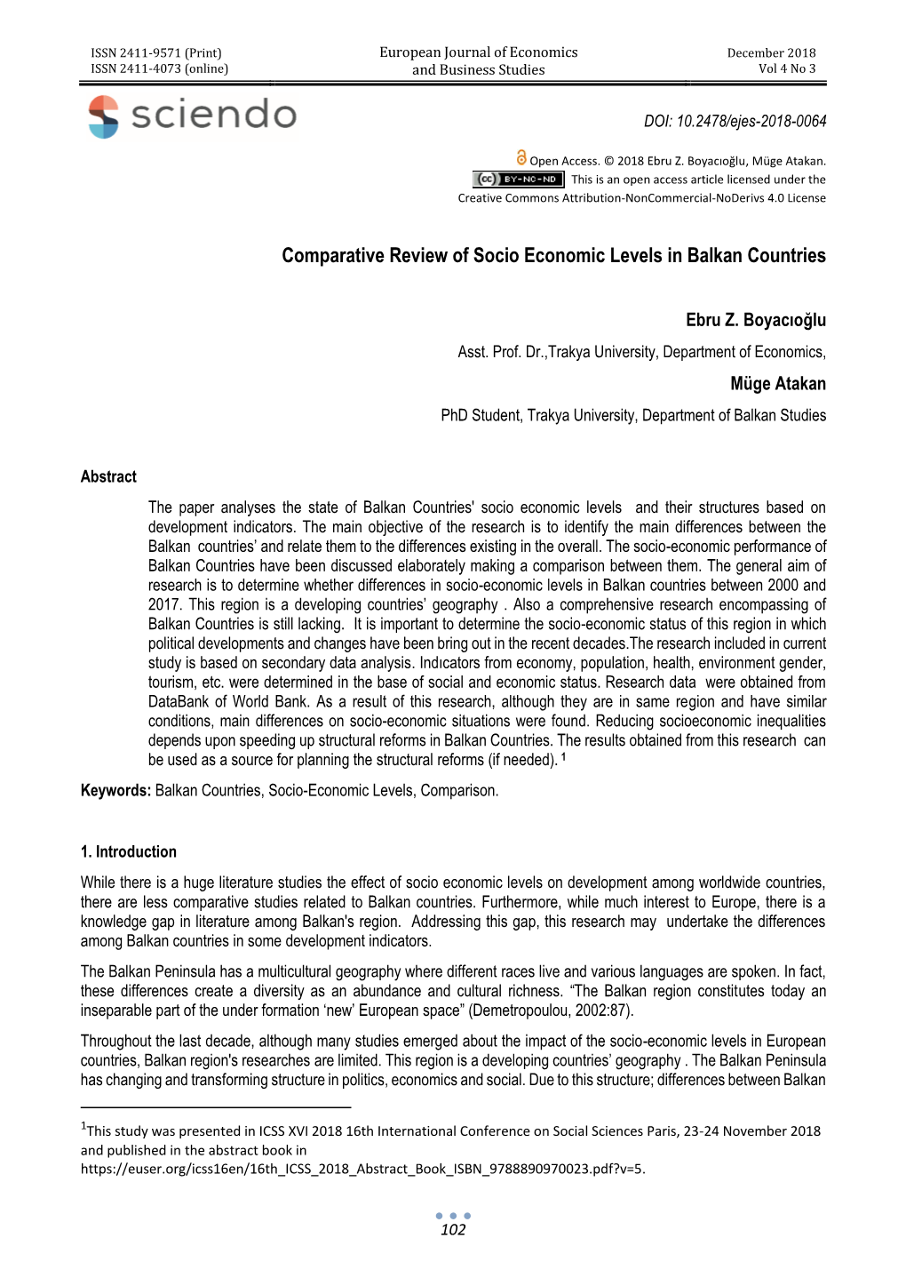 Comparative Review of Socio Economic Levels in Balkan Countries