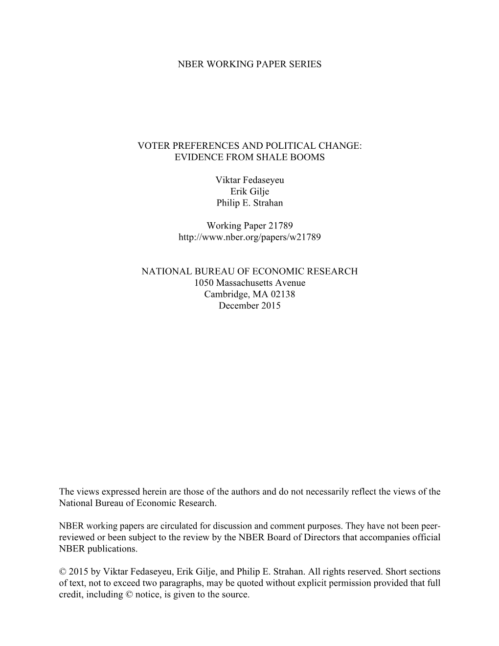 Voter Preferences and Political Change: Evidence from Shale Booms